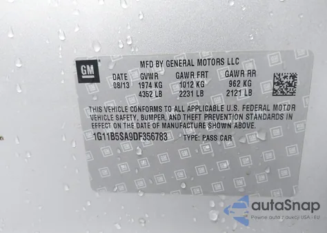 2013 Chevrolet Malibu 1Ls from USA, damaged, VIN 1G11B5SA9DF356783